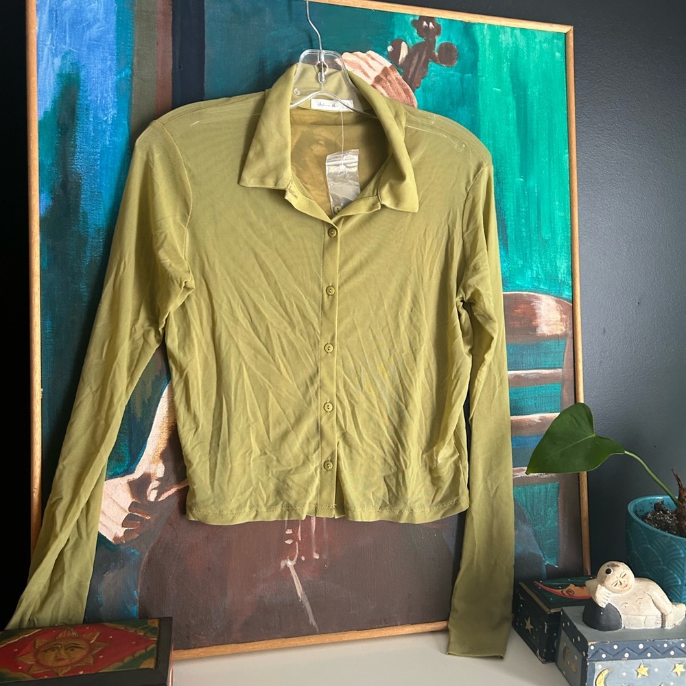 Active USA Olive Green Button-Up Blouse